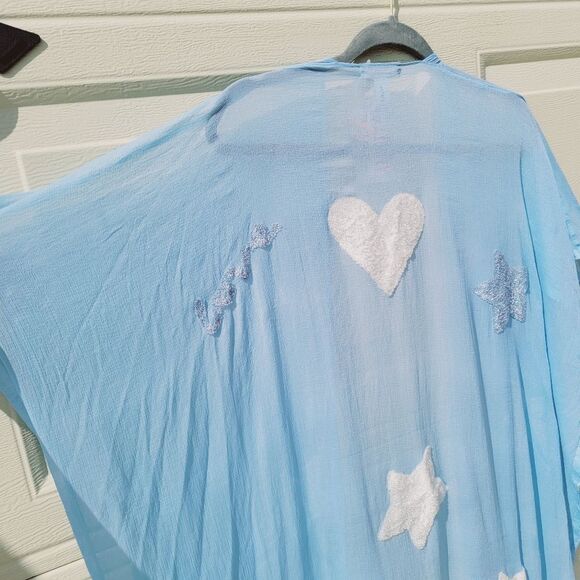 Randi & Will hearts stars sky blue kaftan coverup NWT - Picture 5 of 11